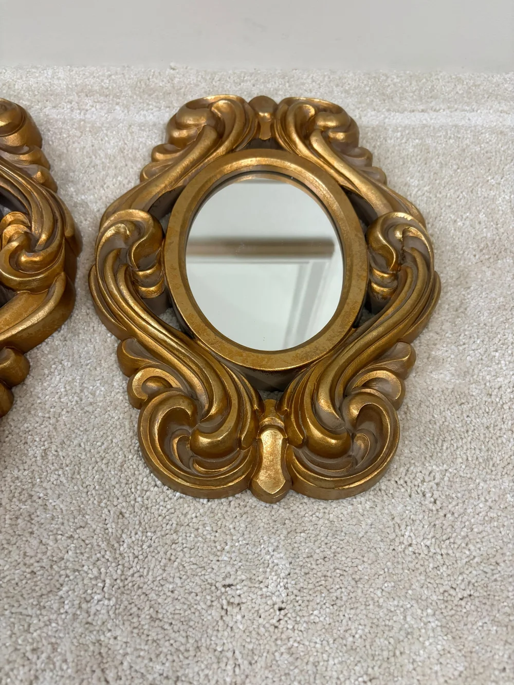 Home Interiors Gold Ornate Carved Wall Mirror Pair